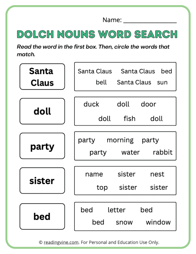 Dolch-Nouns-Word-Search-Sight-Words 2