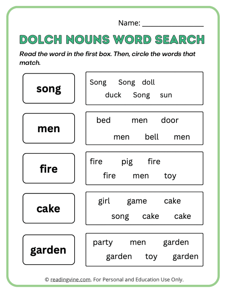 Dolch-Nouns-Word-Search-Sight-Words 3