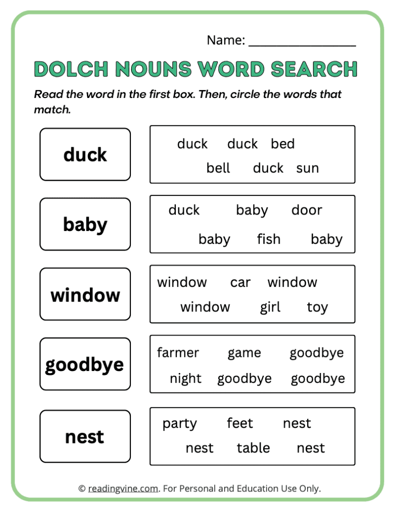 Dolch-Nouns-Word-Search-Sight-Words 6