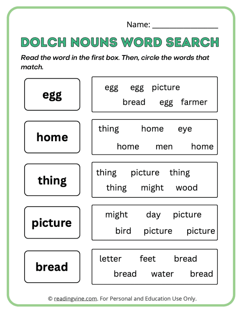 Dolch-Nouns-Word-Search-Sight-Words 7