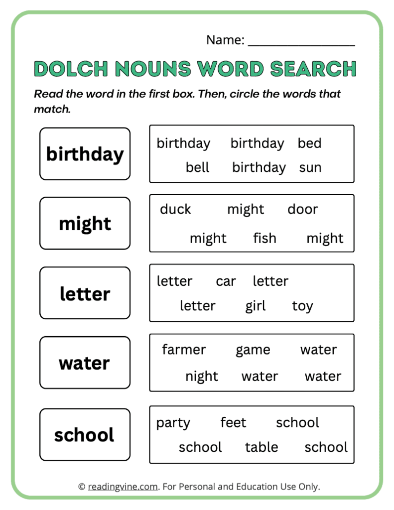 Dolch-Nouns-Word-Search-Sight-Words 9