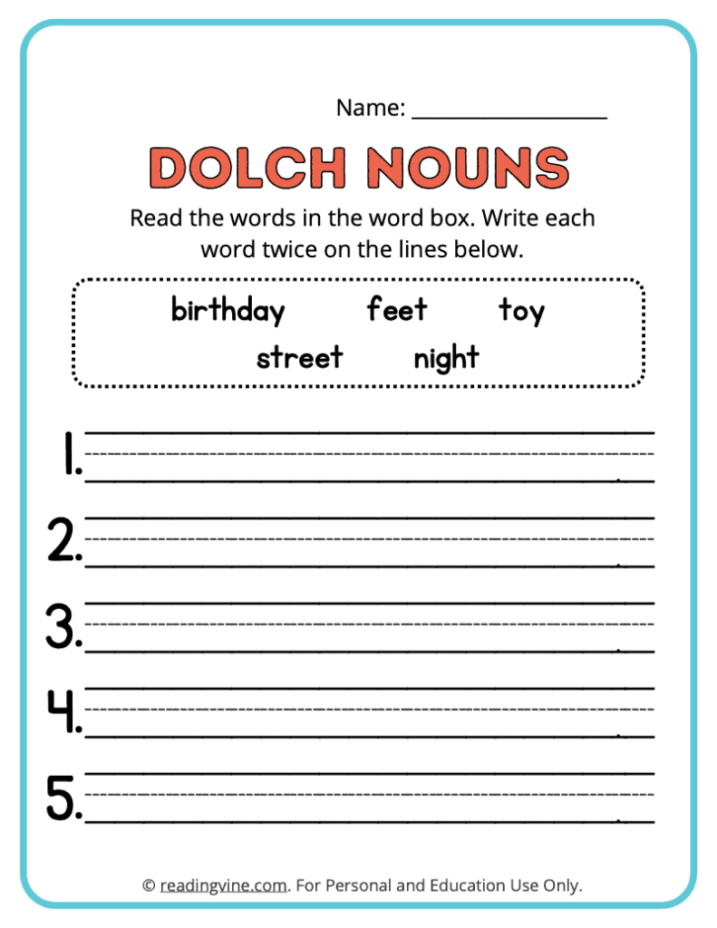 Dolch-Nouns-Write-Words-Worksheet 1
