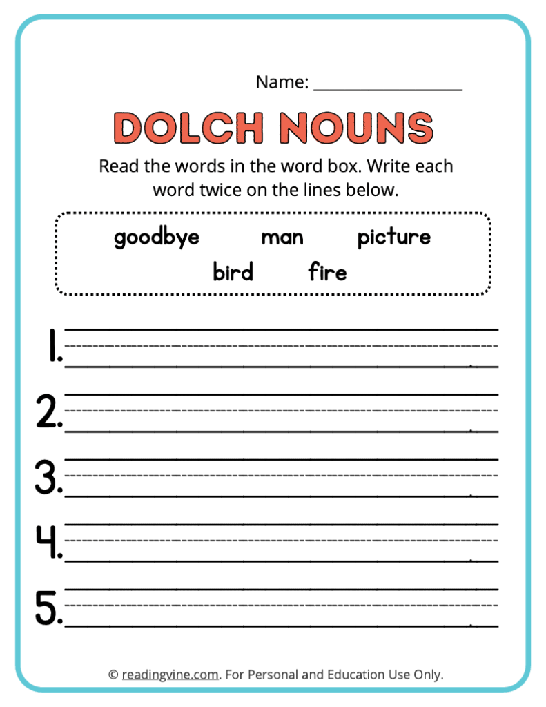 Dolch-Nouns-Write-Words-Worksheet 10