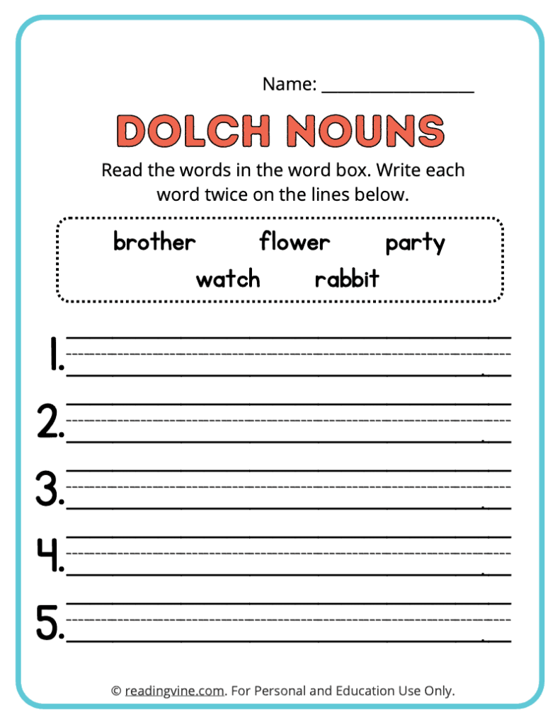 Dolch-Nouns-Write-Words-Worksheet 2