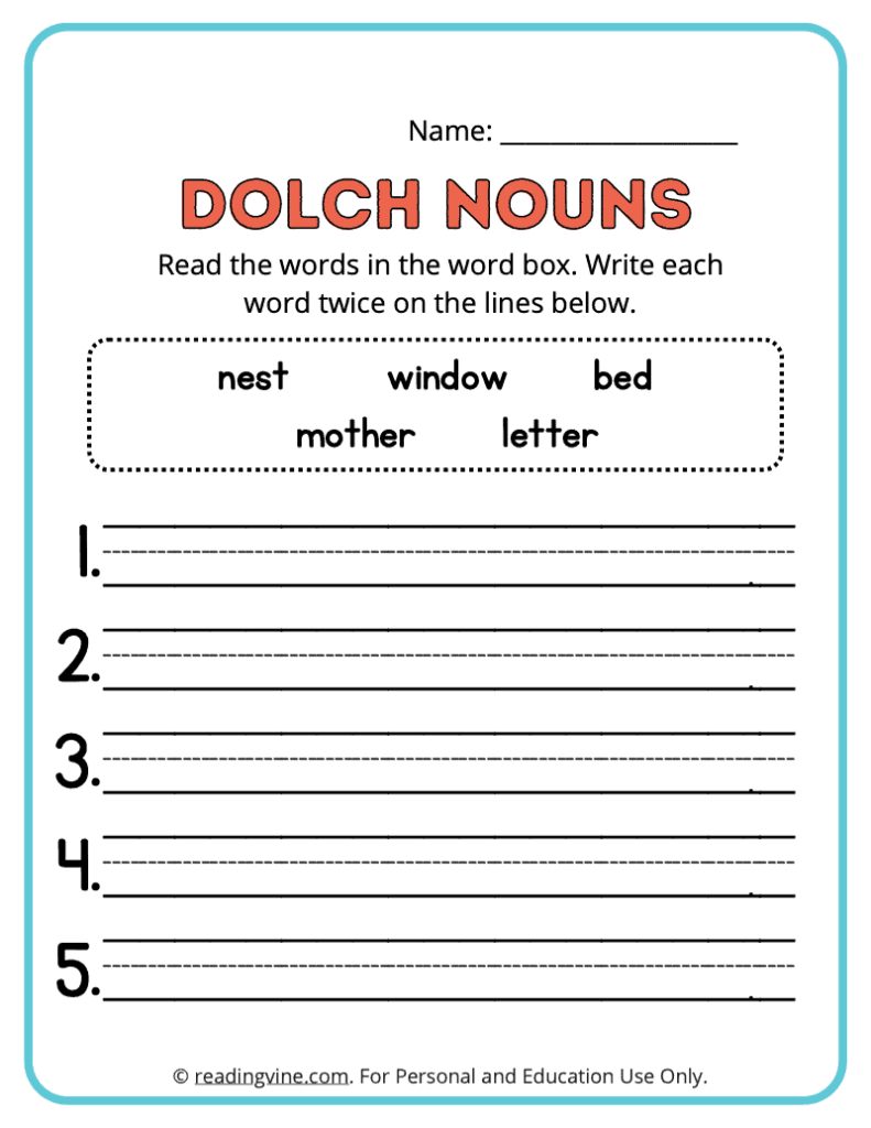 Dolch-Nouns-Write-Words-Worksheet 3