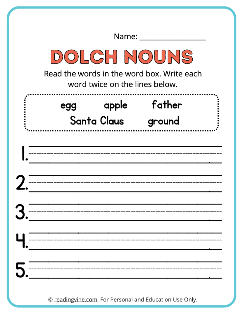 Dolch-Nouns-Write-Words-Worksheet 4