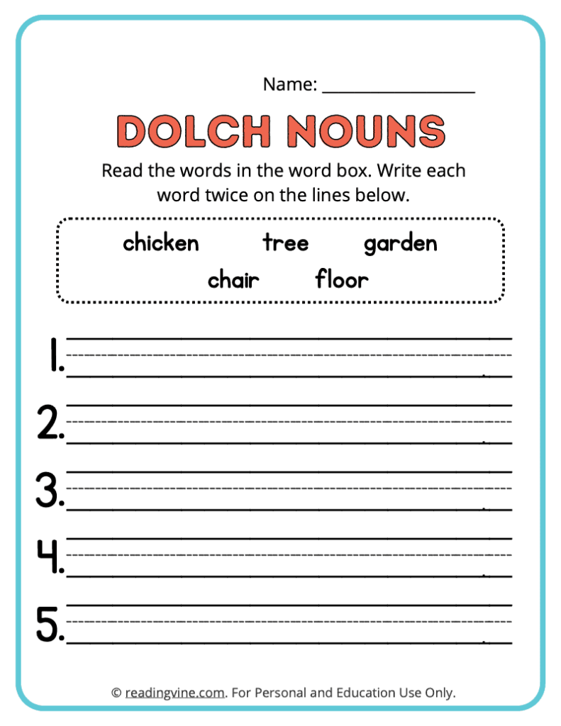 Dolch-Nouns-Write-Words-Worksheet 6