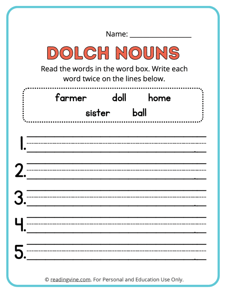 Dolch-Nouns-Write-Words-Worksheet 7