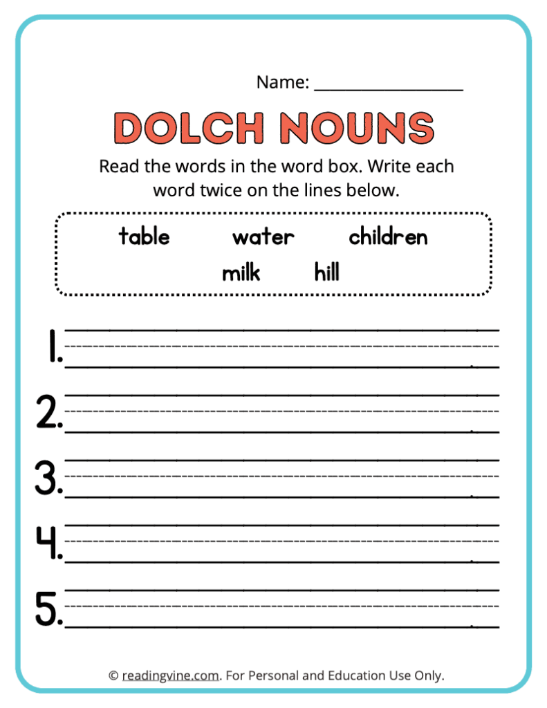 Dolch-Nouns-Write-Words-Worksheet 8