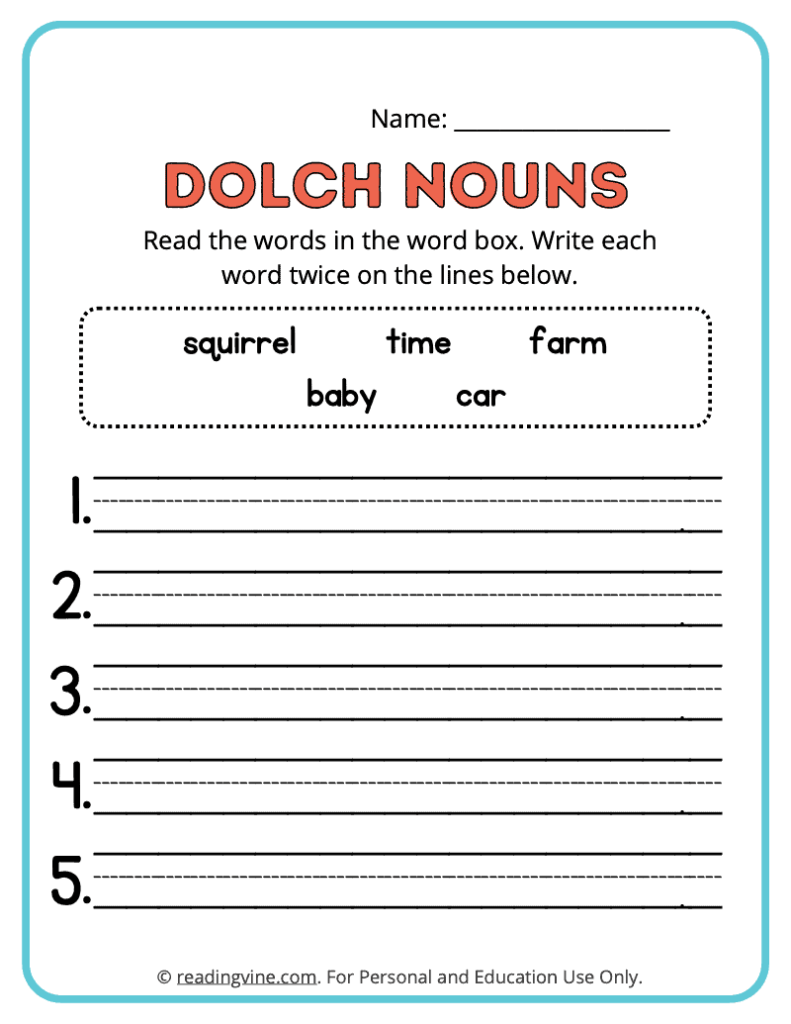 Dolch-Nouns-Write-Words-Worksheet 9