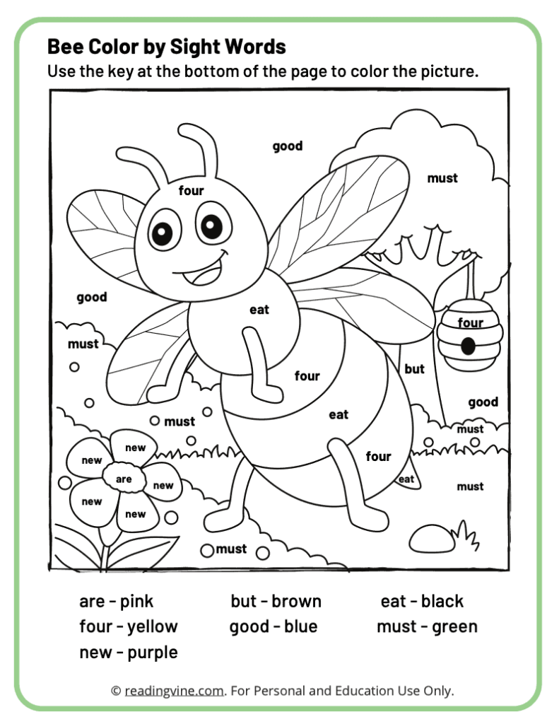 Kindergarten Color by Sight Words Worksheet 1