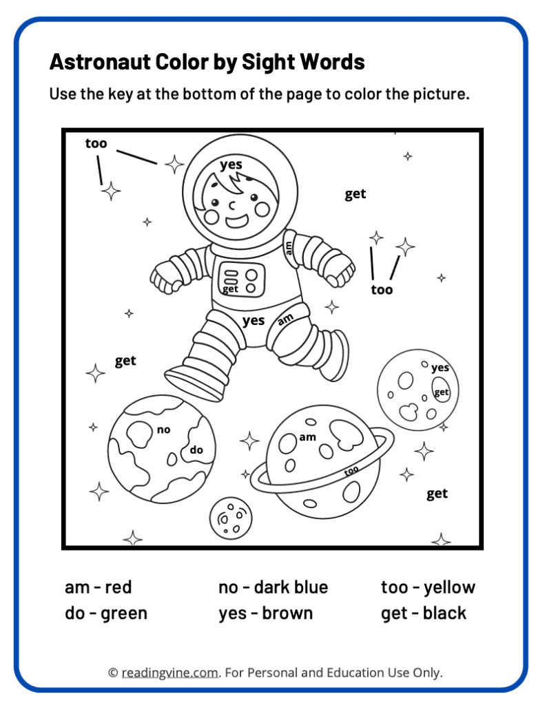 Kindergarten Color by Sight Words Worksheet 3