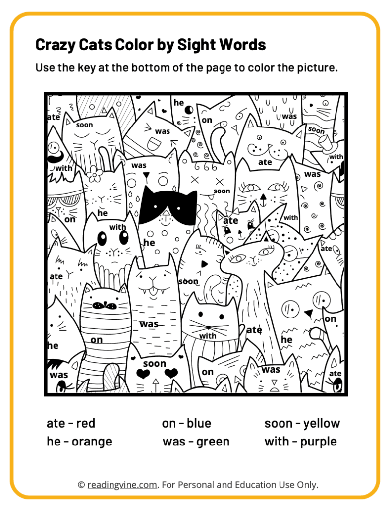 Kindergarten Color by Sight Words Worksheet 5
