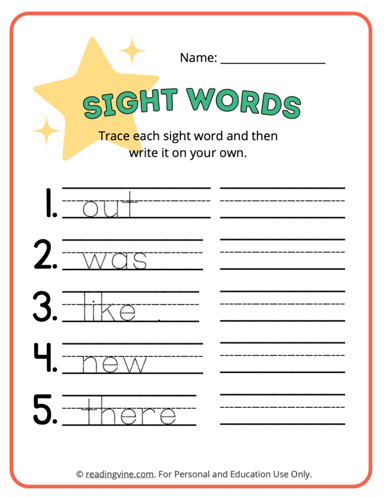 Kindergarten Tracing Sight Words 8