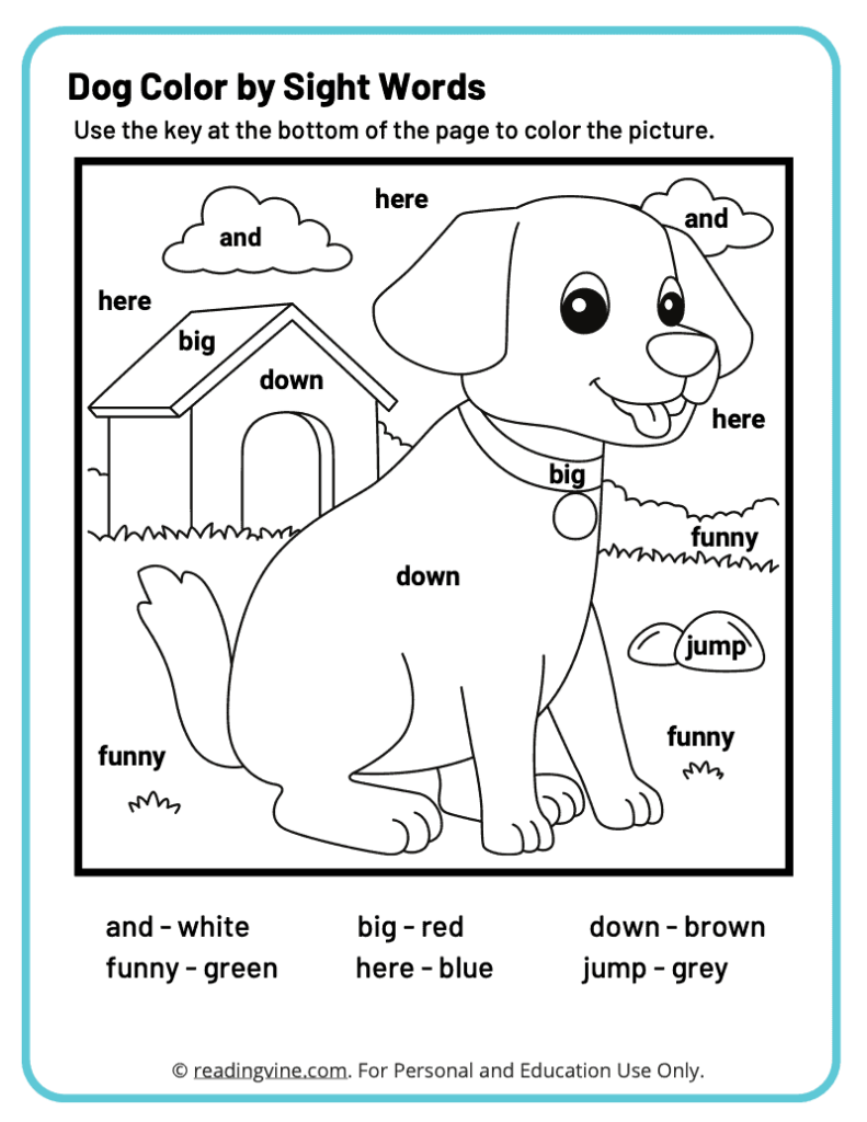 Pre-K Color by Sight Word Worksheet 2