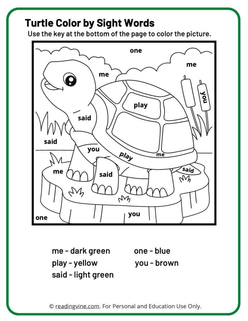 Pre-K Color by Sight Word Worksheet 3