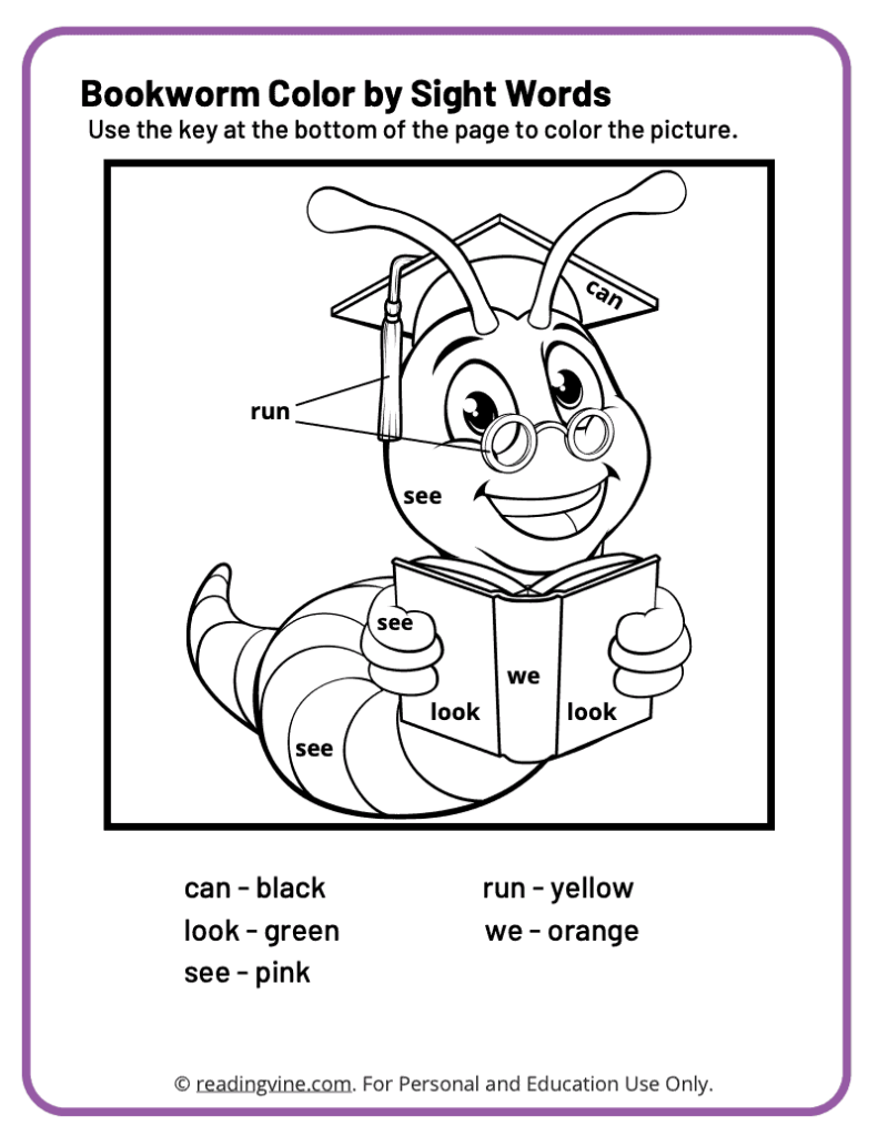 Pre-K Color by Sight Word Worksheet 4