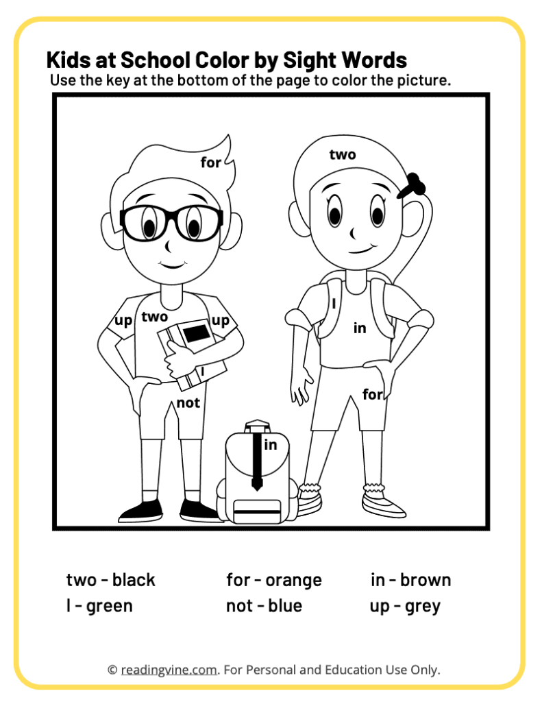 Pre-K Color by Sight Word Worksheet 5