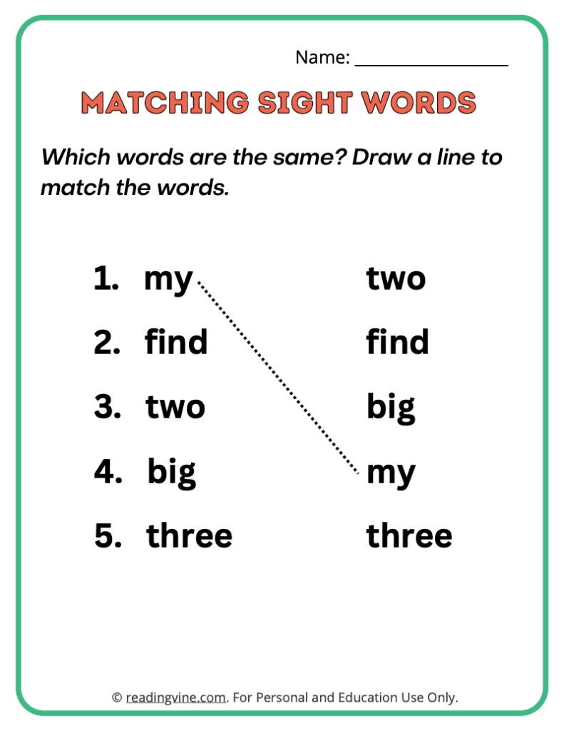Pre-K Matching Sight Words 4