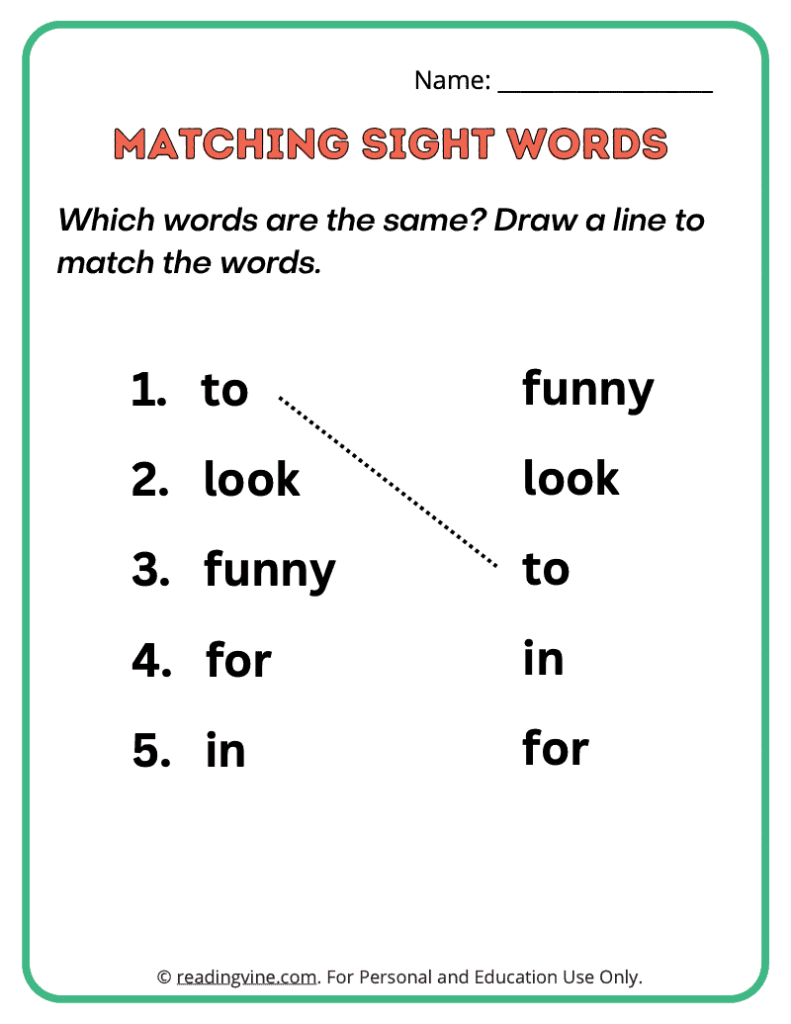 Pre-K Matching Sight Words 7