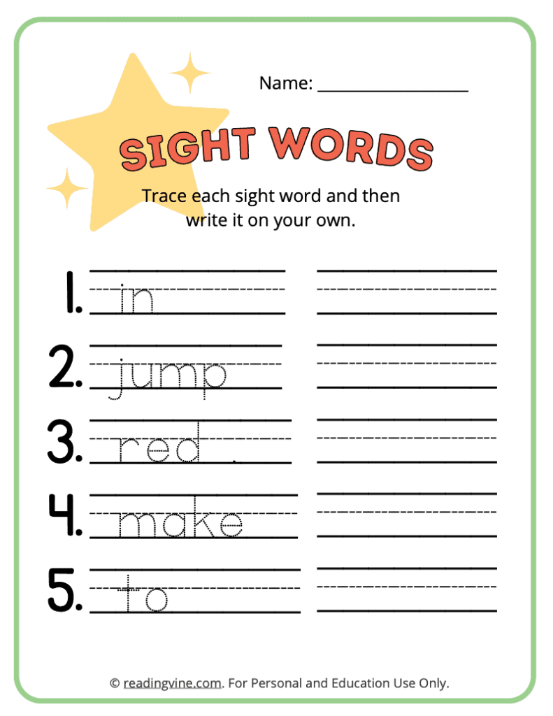 Pre-K Sight Words Tracing Worksheet 6