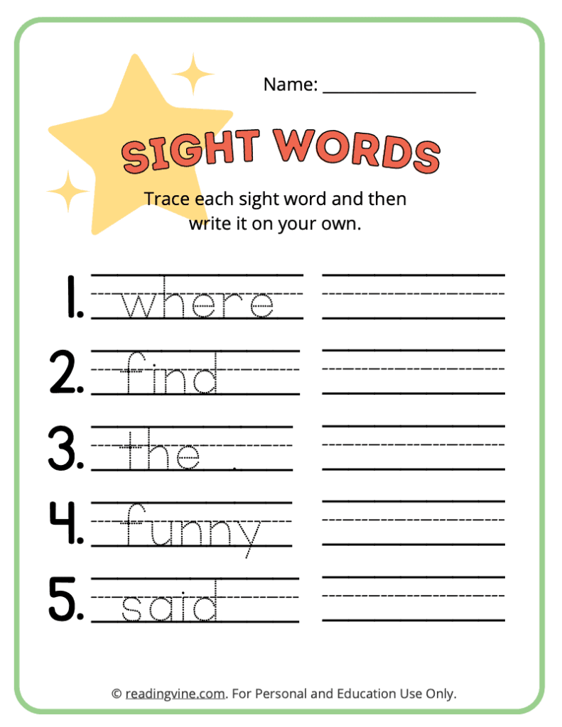 Pre-K Sight Words Tracing Worksheet 8
