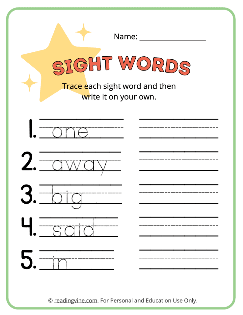 Pre-K Sight Words Tracing Worksheet 9
