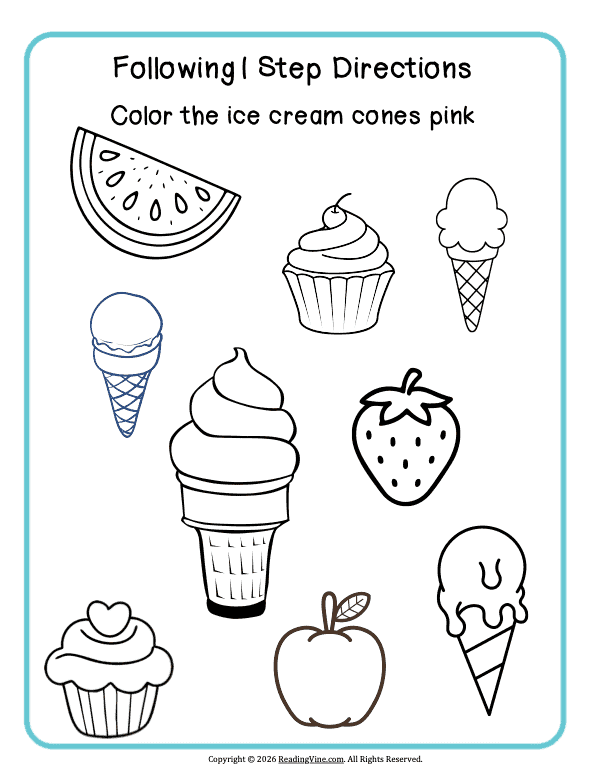 1 step directions – Color the Ice Cream Cones