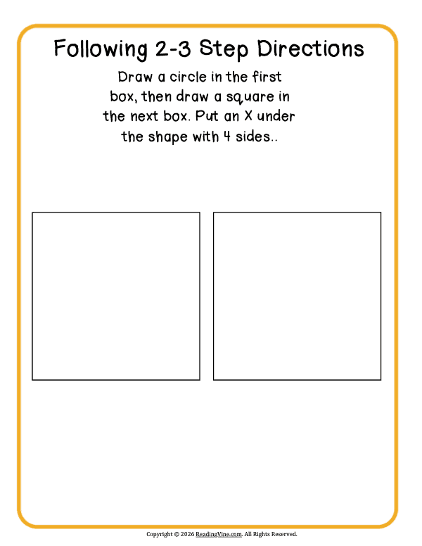 2-3 step directions – Draw two Shapes and Underline One With Four Sides