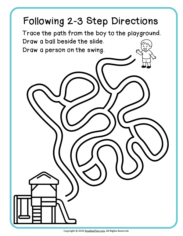 2-3 step directions – Trace a Path and Draw a Person and Ball