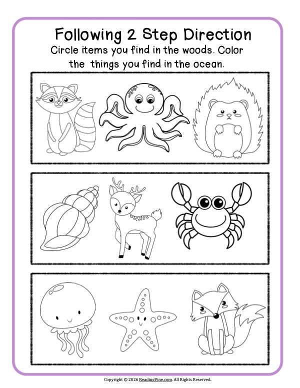 2 step directions – Circle Items and Color Things