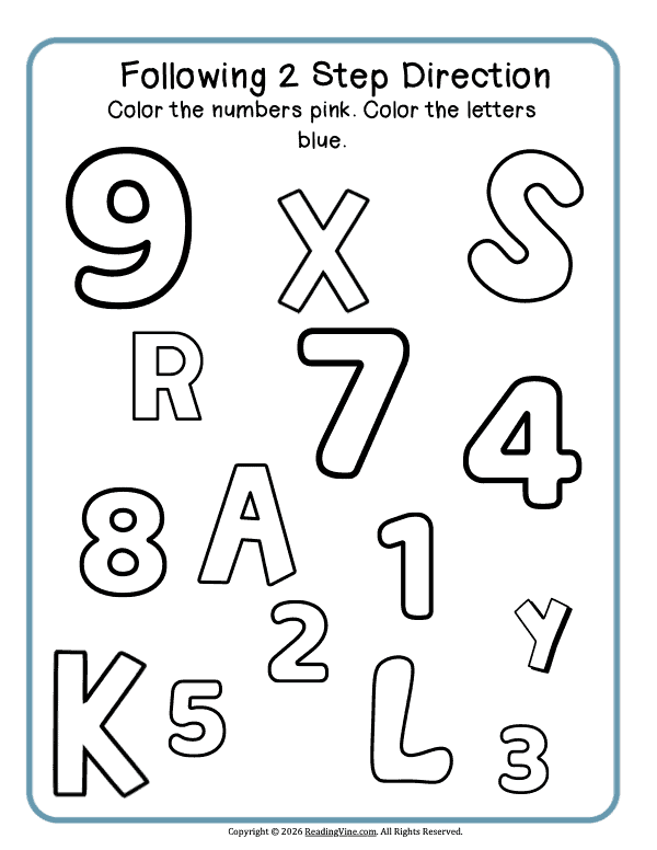 2 step directions – Color the Numbers and Color the Letters