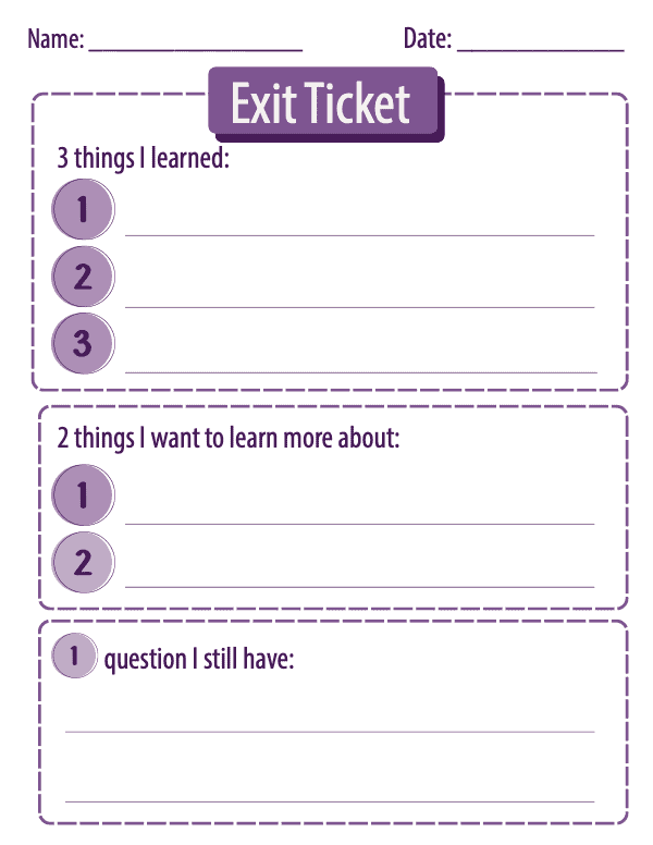 3-2-1 Exit Ticket (Purple Theme)