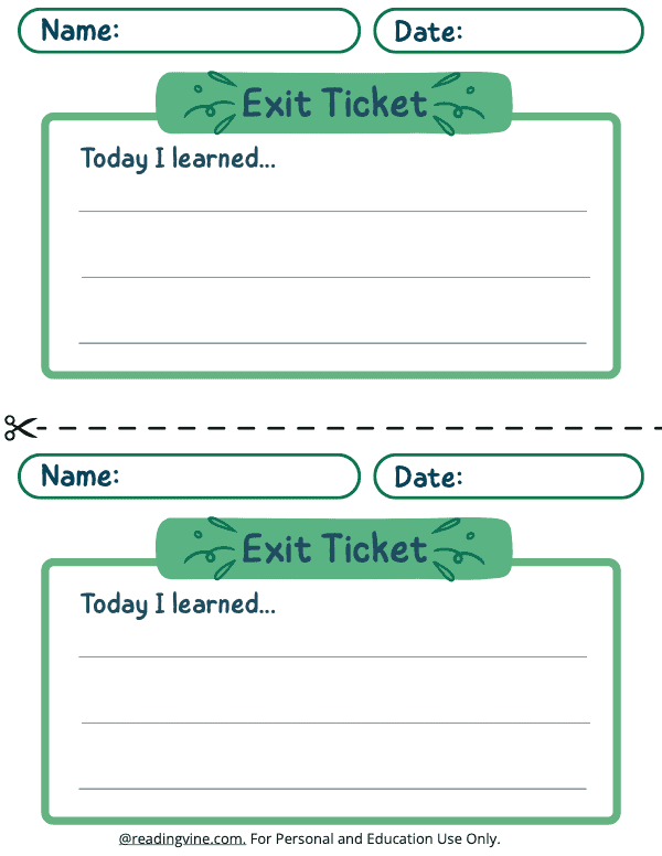 Exit Ticket Half Page (Green Themed)