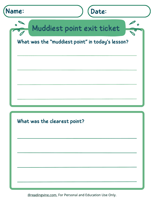Muddiest Point Exit Ticket (Green Themed)