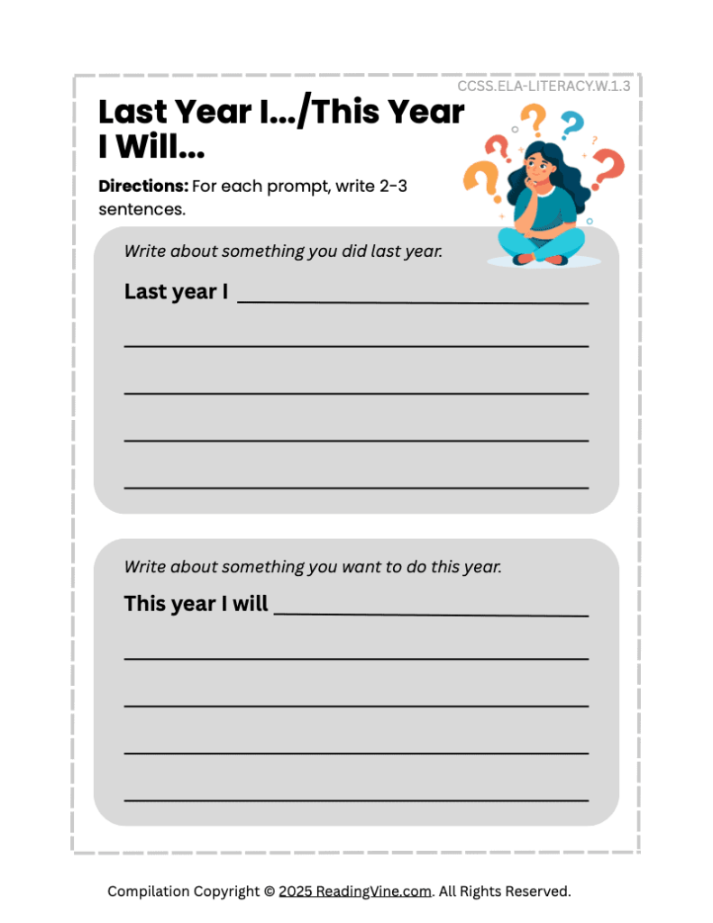 New Year – Last Year This Year Writing Activity