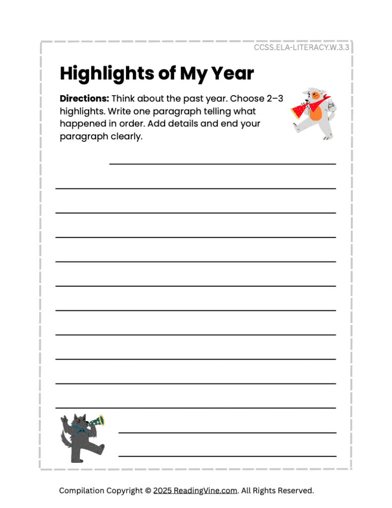 New Year’s – My Highlights of the Year Writing Activity