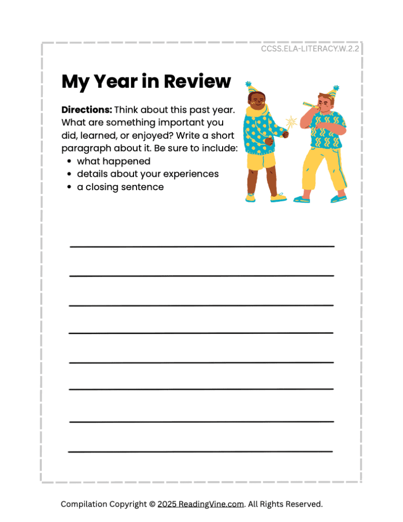 New Year’s – My Year in Review Writing Activity