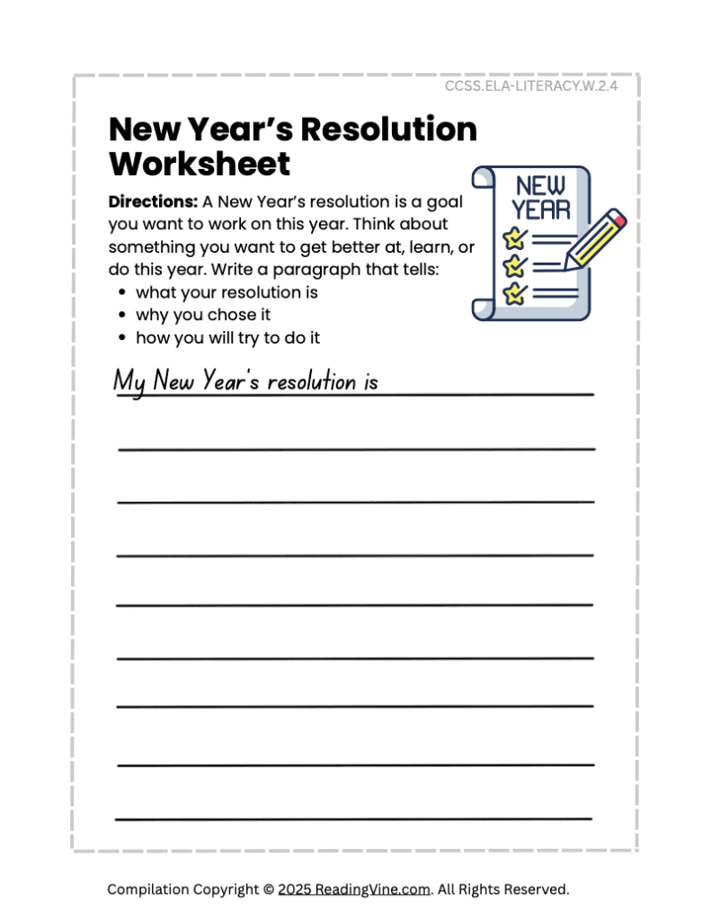New Year’s Resolution Worksheets