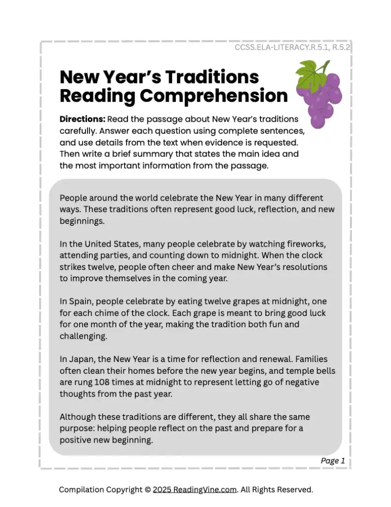 New Year’s Traditions Writing Activity
