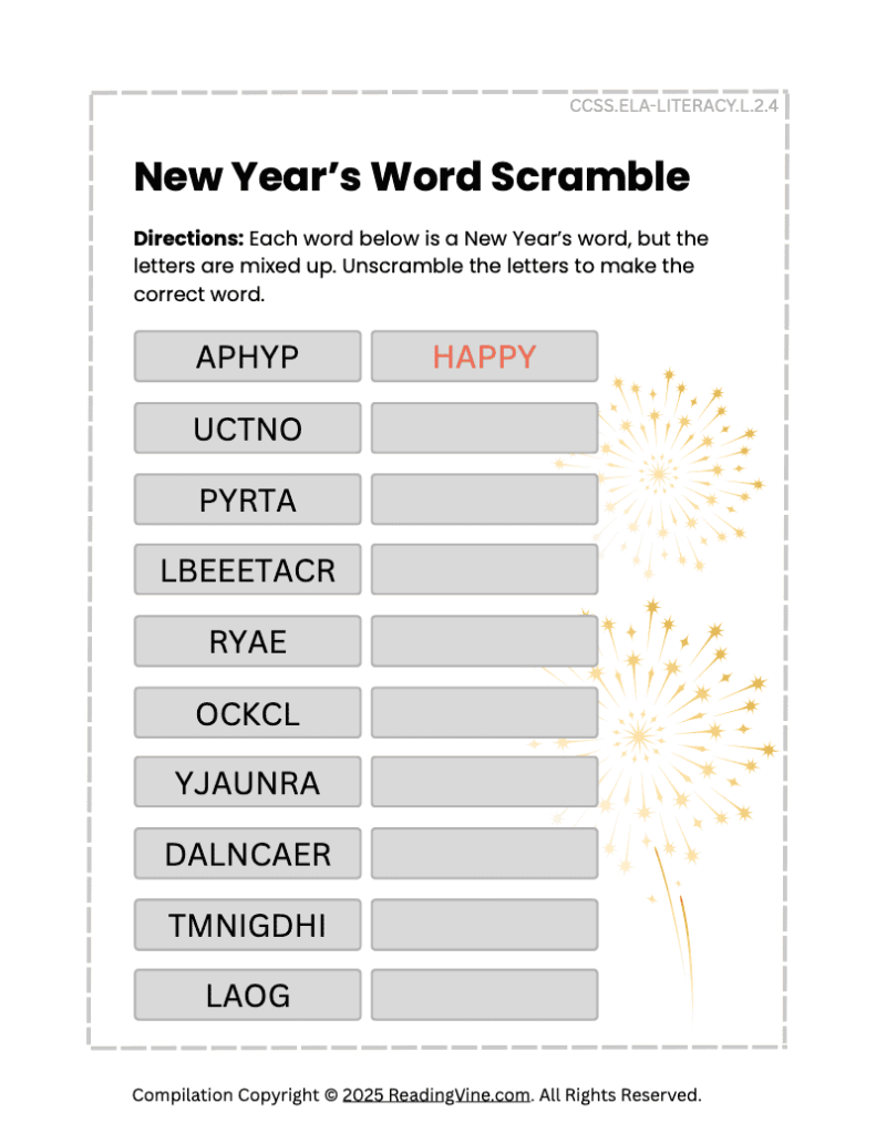 New Year’s Word Scramble