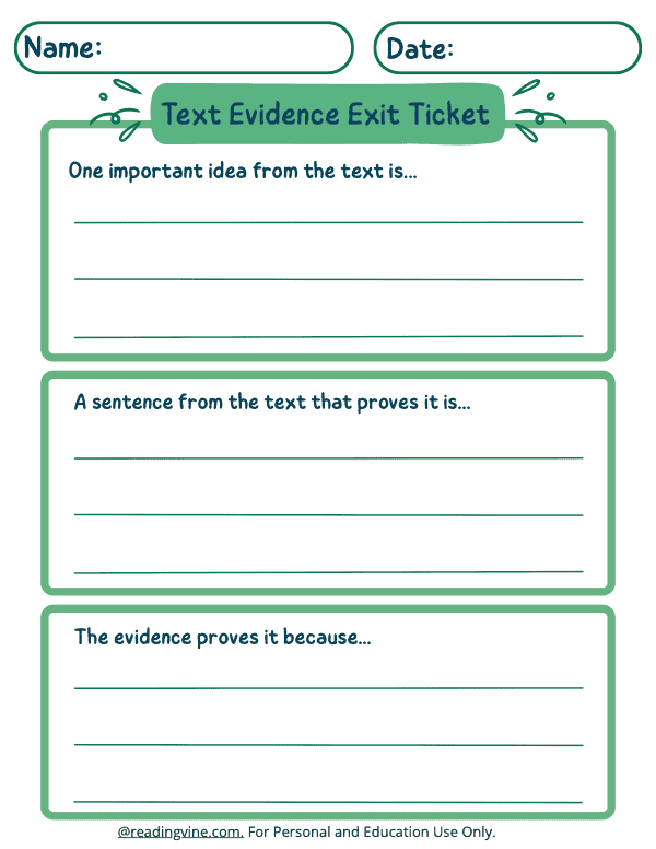Text Evidence Exit Ticket (Green Themed)