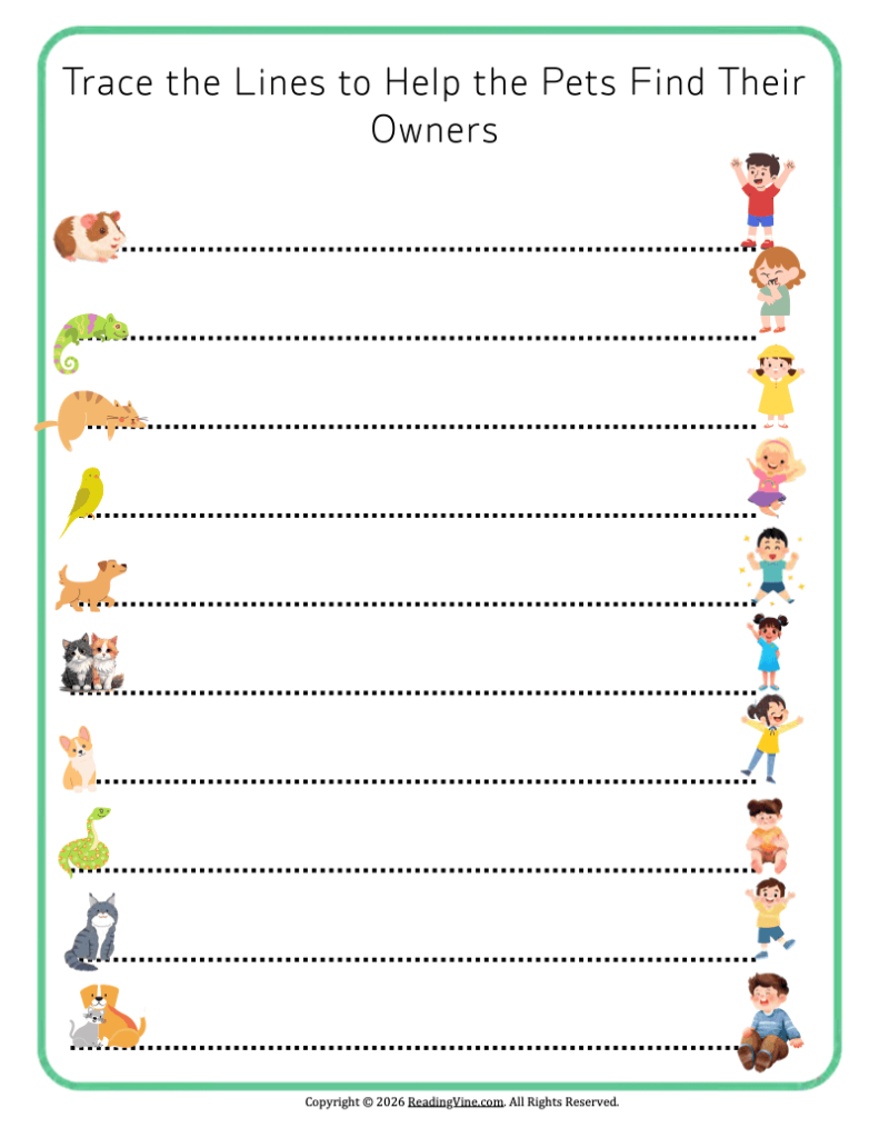 Trace the Lines to Help the Pets Find Their Owners