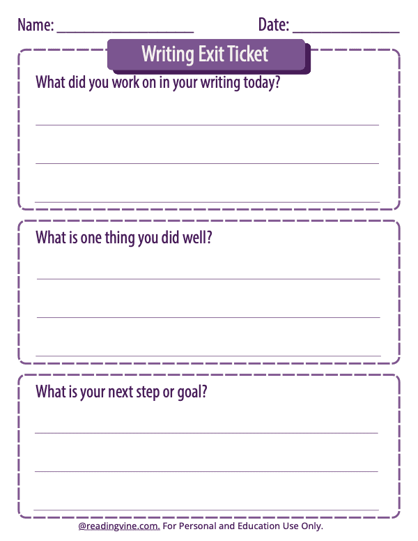 Writing Exit Ticket (Purple Theme)